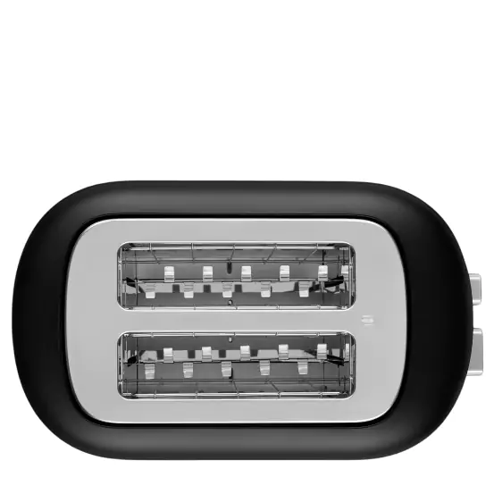 Mattfekete színű kenyérpirító hosszú és széles nyílásai