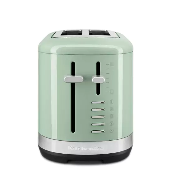 5kmt2109ept 2-szeletes kenyérpirító Pisztácia színű kenyérpirító a szabályozó gombokkal és karokkal.