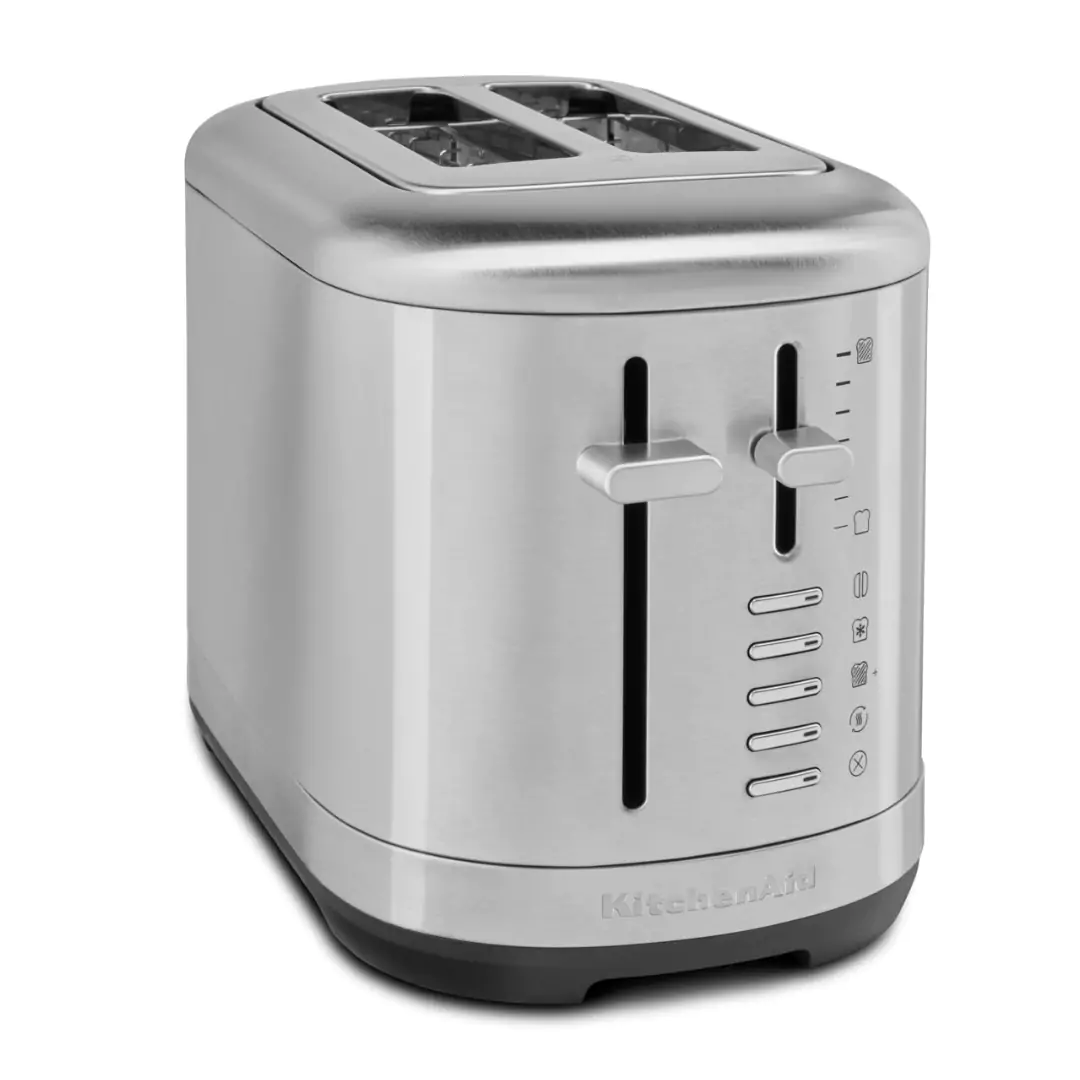 Kétszeletes kenyérpirító acél színű.