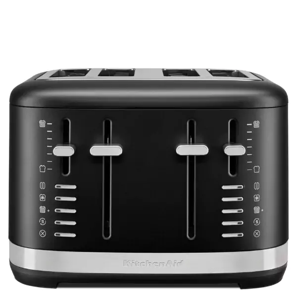 Egy 4-szeletes fekete kenyérpirító szemből.