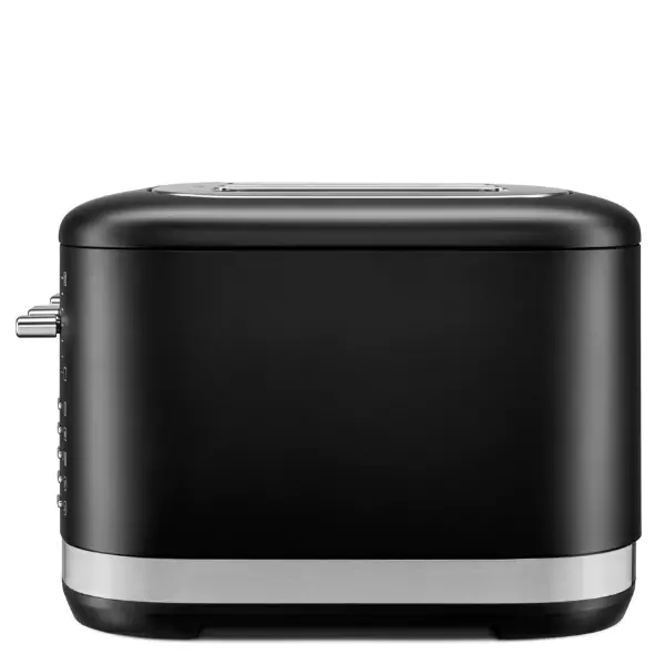 Fekete kenyérpirító teljes oldal nézetből.