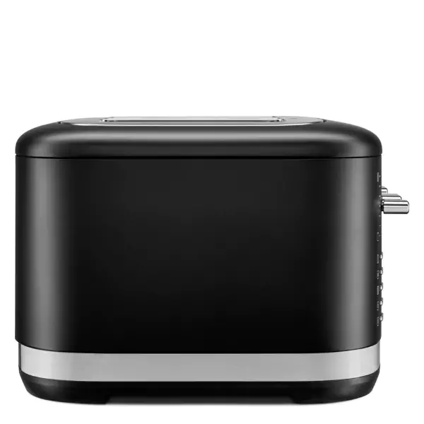 Fekete színű kenyérpirító teljes oldal nézetben bal oldalról.