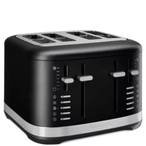 4-szeletes fekete kenyérpirító látható a választható opciókkal.