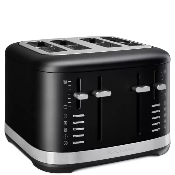 4-szeletes fekete kenyérpirító látható a választható opciókkal.