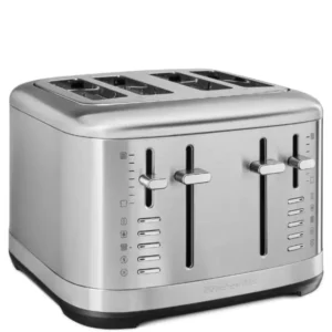 A 4-szeletes kenyérpirító nyílásai, gombjai és szabályozó karjai is láthatóak.